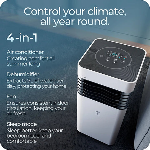 Avalla S-50 4-in-1 quiet air conditioner & 7L dehumidifier combo - for medium rooms