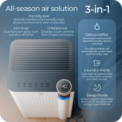 Avalla X-300 small 10L energy efficient dehumidifier with clothes drying mode