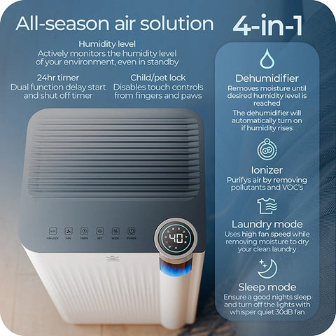 Avalla X-350 12L energy efficient dehumidifier & air purifier combo - for multi rooms